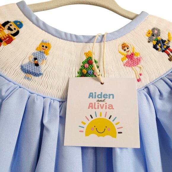 NEW Boutique Christmas Nutcracker Girls Smocked Embroidered Dress Blue - Picture 3 of 15